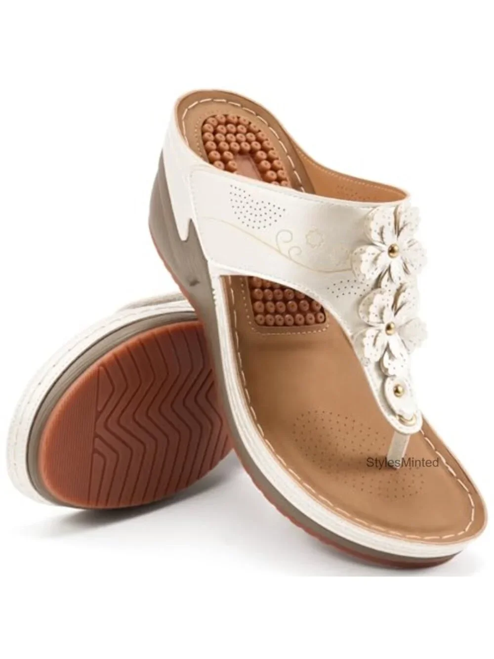 Floral Platform Wedge Sandals Cushioned Footbed Slip-On Summer